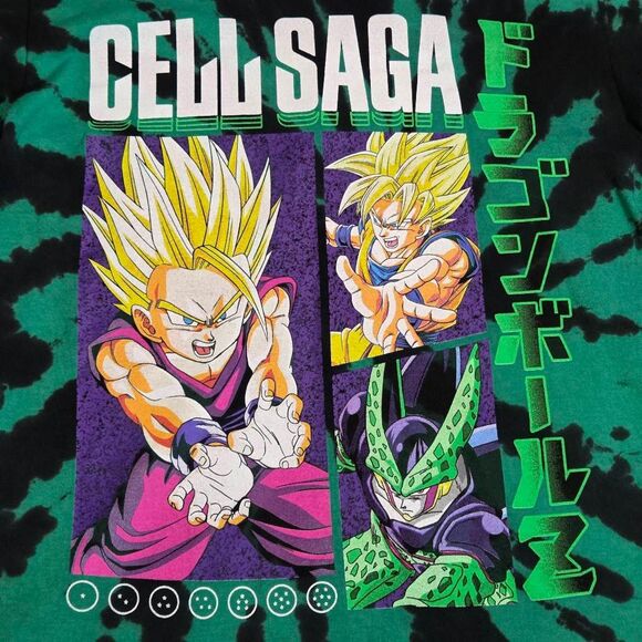 DRAGON BALL Z CELL SAGA GREEN BLACK TIE DYE MENS T SHIRT SIZE MEDIUM - Picture 2 of 4
